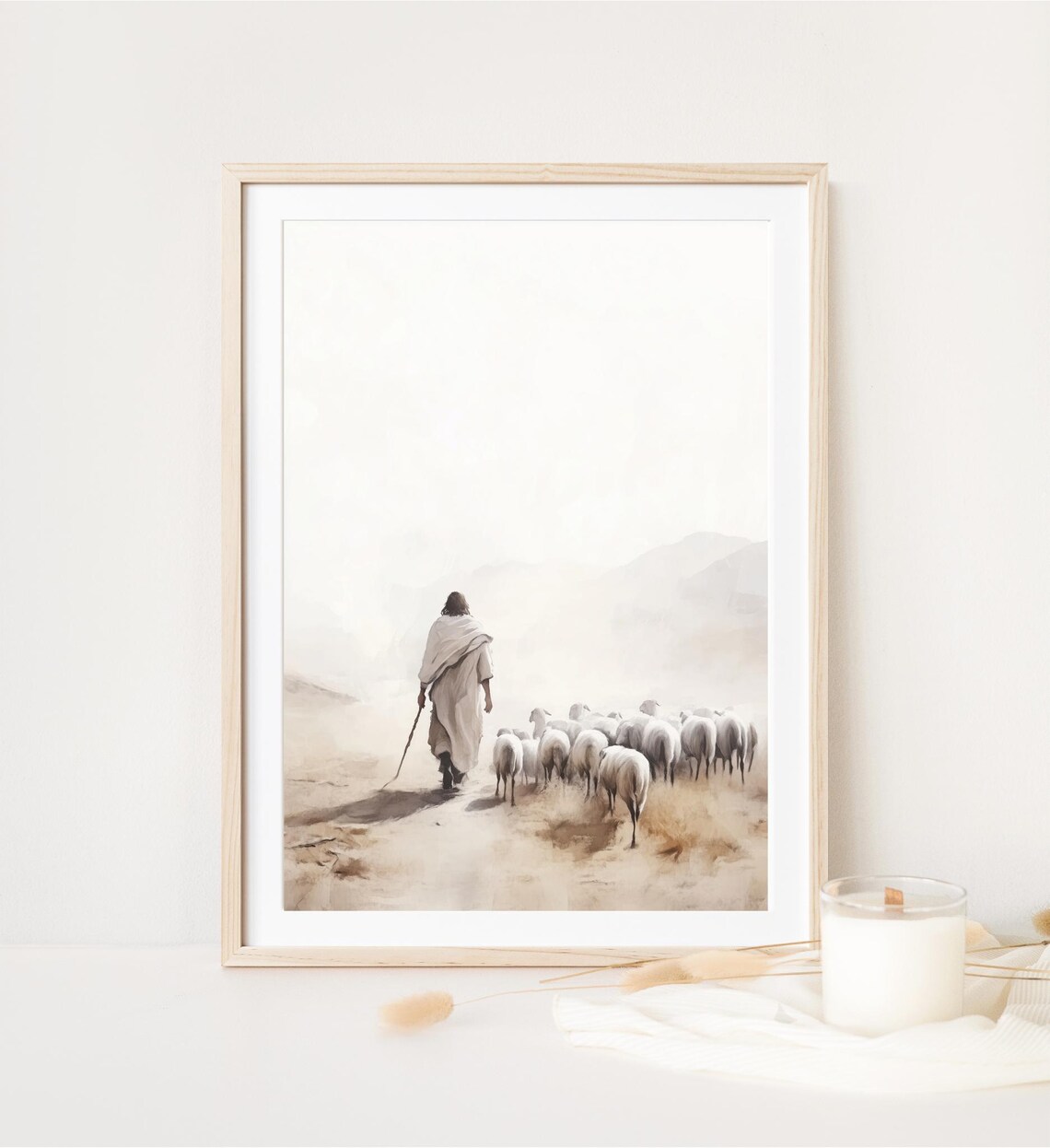 Jesus With His Flock Christian Sketch Art Print - Image 5