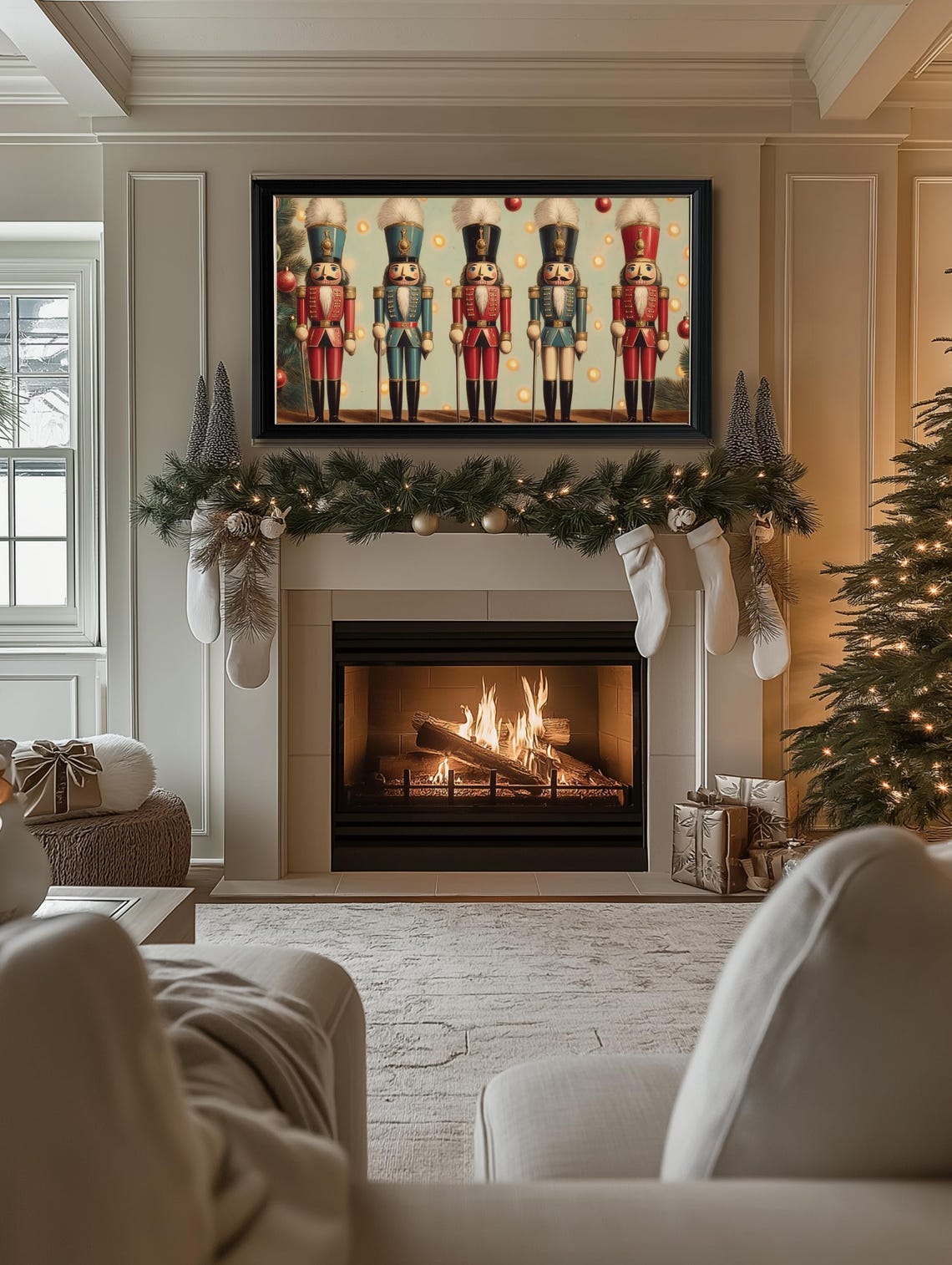 Nutcracker Soldiers Christmas Lights Red Blue Holiday Art Poster - Image 2