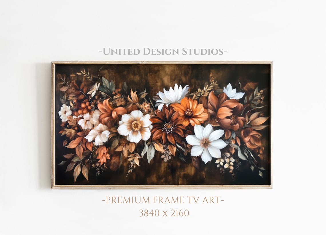 Moody Fall Flowers Bouquet Dark Baroque Autumn Floral Wall Art