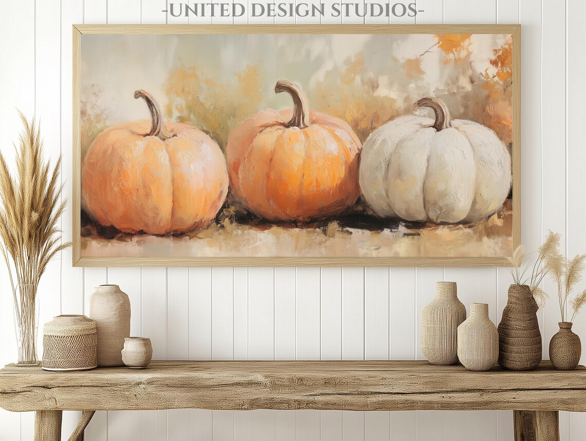 Rustic Pumpkins Still Life Orange and White Fall Harvest Frame TV Art Poster - Image 2
