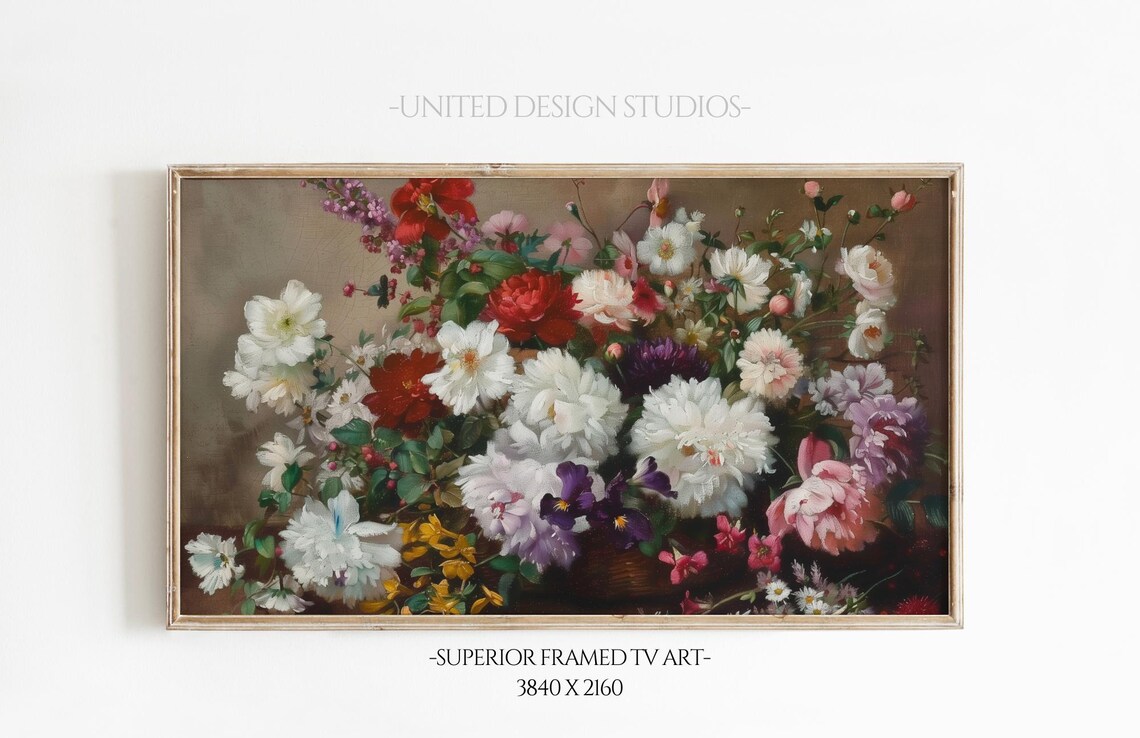Valentines Day Frame Tv Art Floral Oil Painting Botanical Flowers Frame Tv Art Flower Bouquet Painting Baroque Frame Tv Art