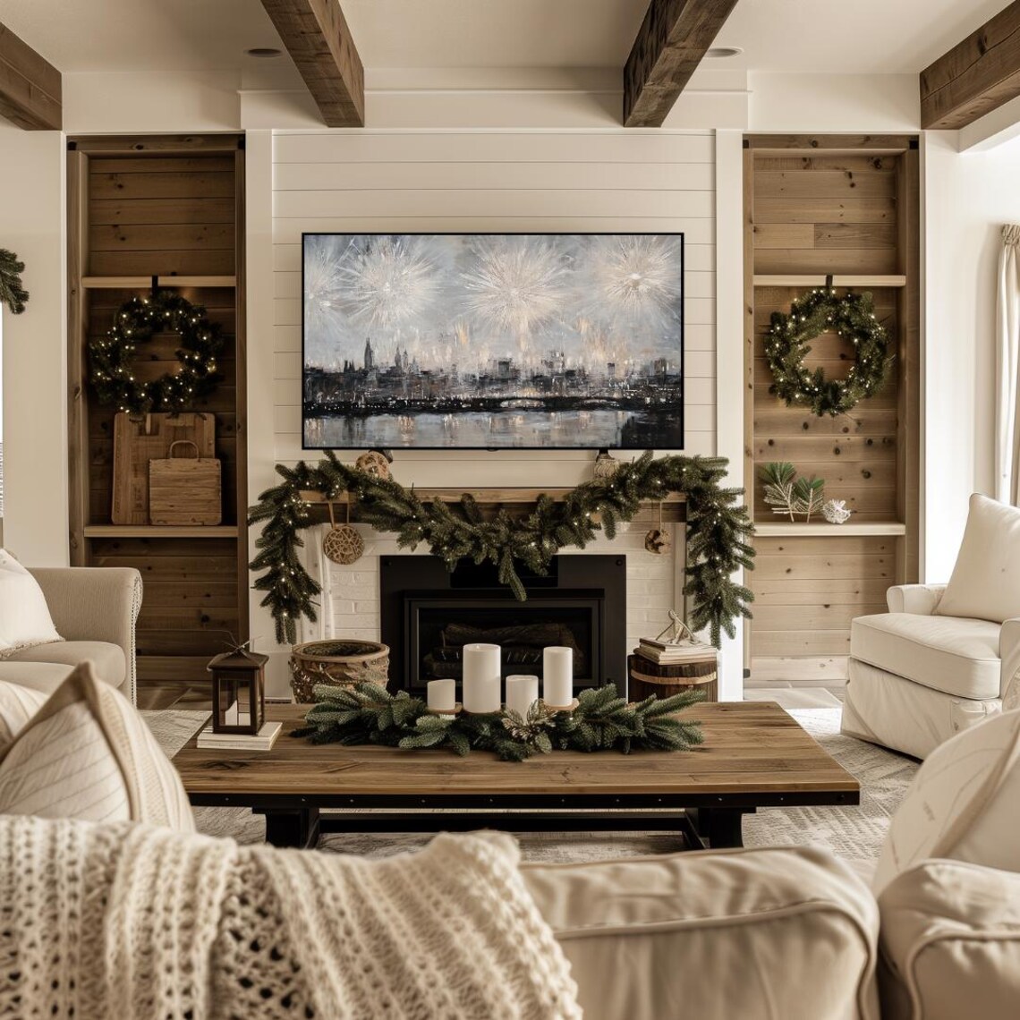 New Years Eve Fireworks Farmhouse Art Print - Image 4