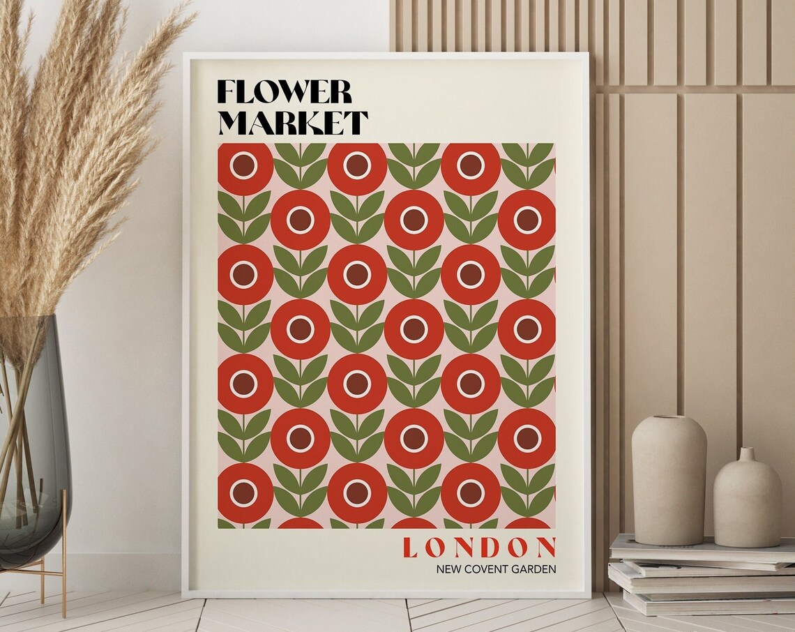 Flower Market London New Covent Garden Retro Poppy Art Poster