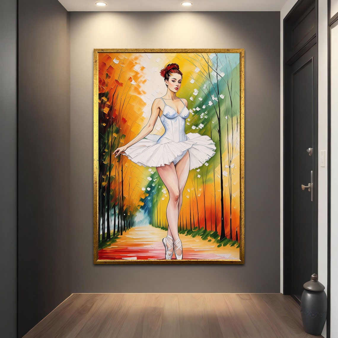 Ballerina En Pointe Autumn Forest Path Colorful Dance Art Print - Image 3