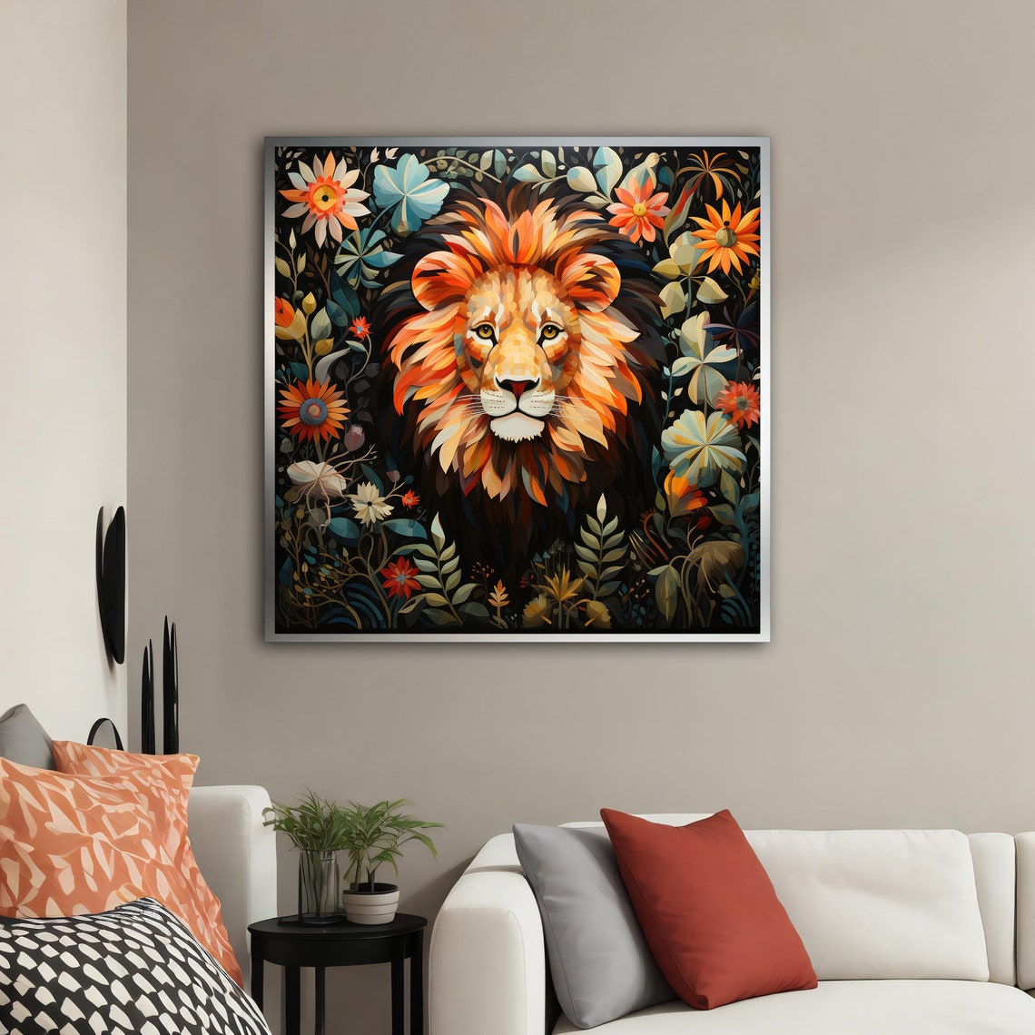 Lion in Floral Jungle Botanical Gold Frame Ornate Animal Art Poster - Image 4