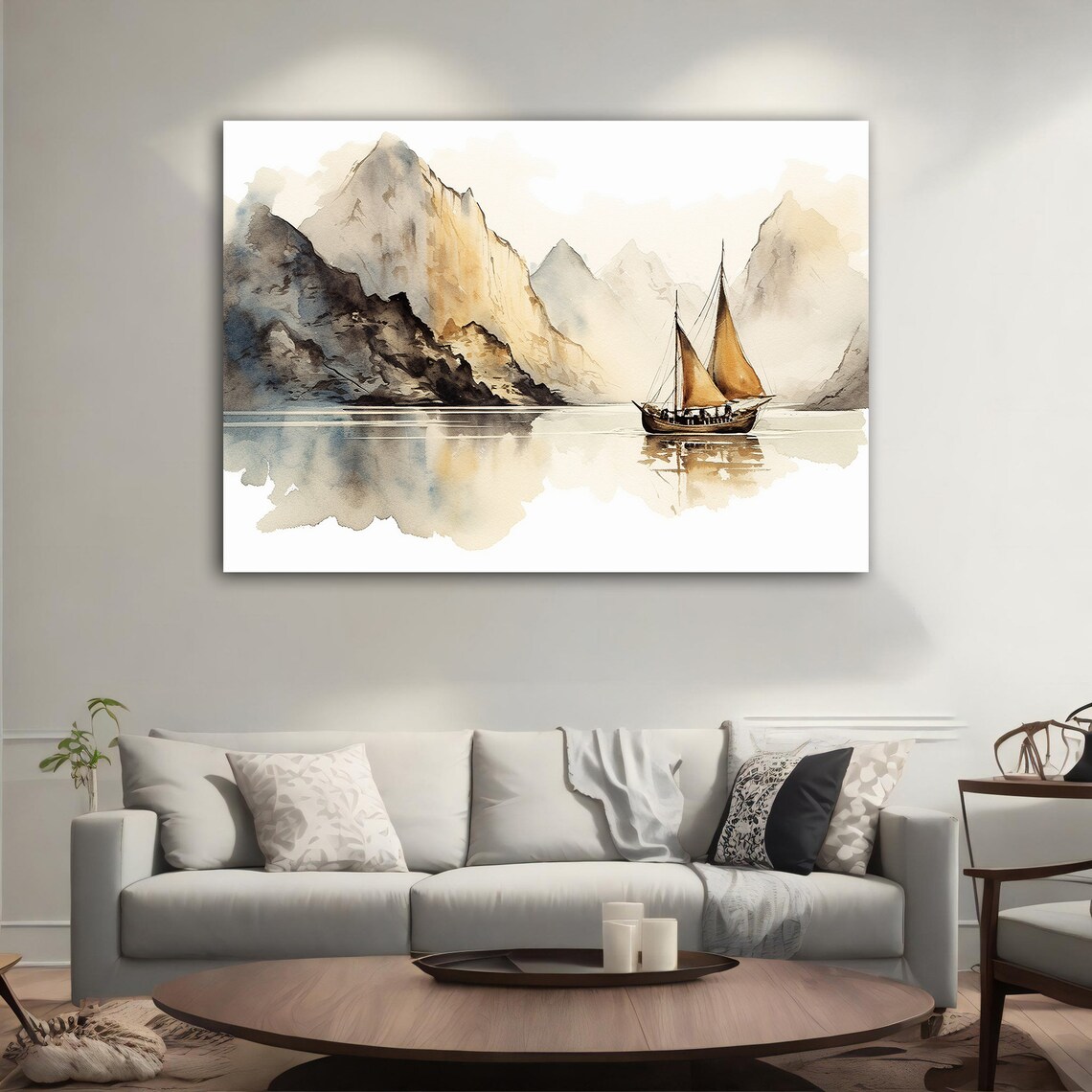 Ship And Mountain View, Abstract Art Print - Image 4