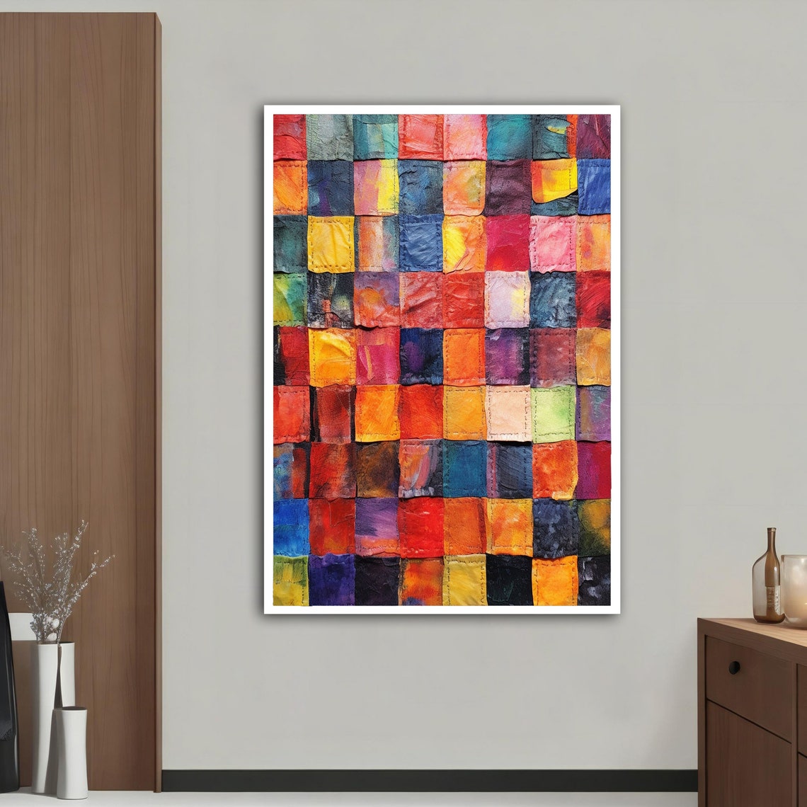 Colorful Mosaic Patchwork Squares Abstract Modern Wall Art Print - Image 4