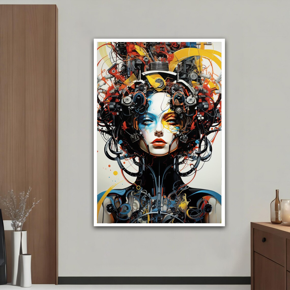 Cyberpunk Woman Mechanical Hair Colorful Circuit Futuristic Art Poster - Image 5