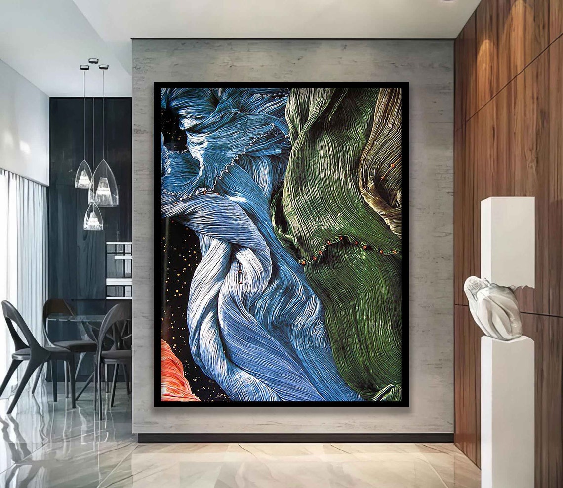 Abstract Flowing Fabric Swirl Blue Green Cosmic Texture Art Poster