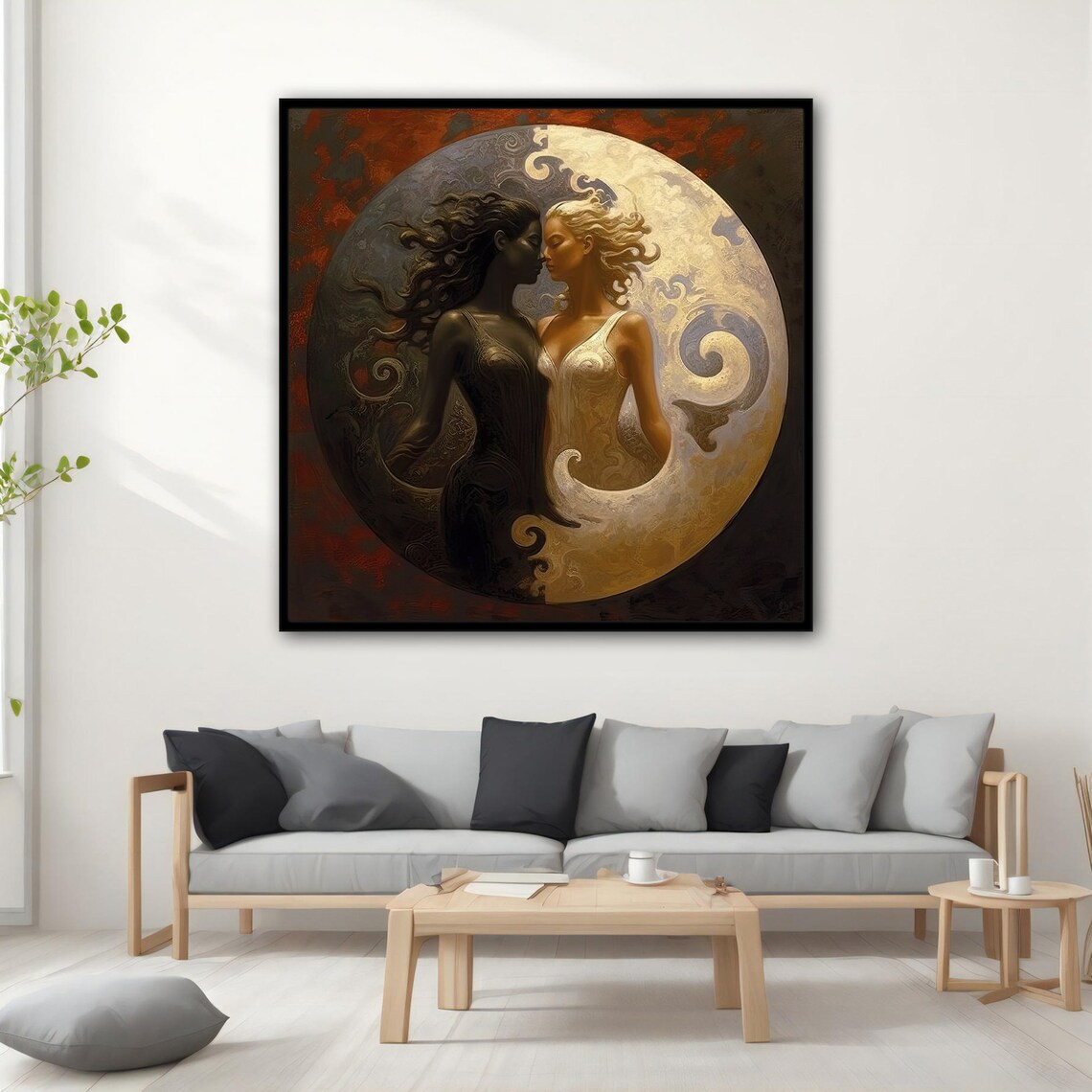 Yin Yang Woman Modern Wall Art Black And White Woman Modern Print Yin Yang Woman Painting Harmony Of Good And Evil - Image 5
