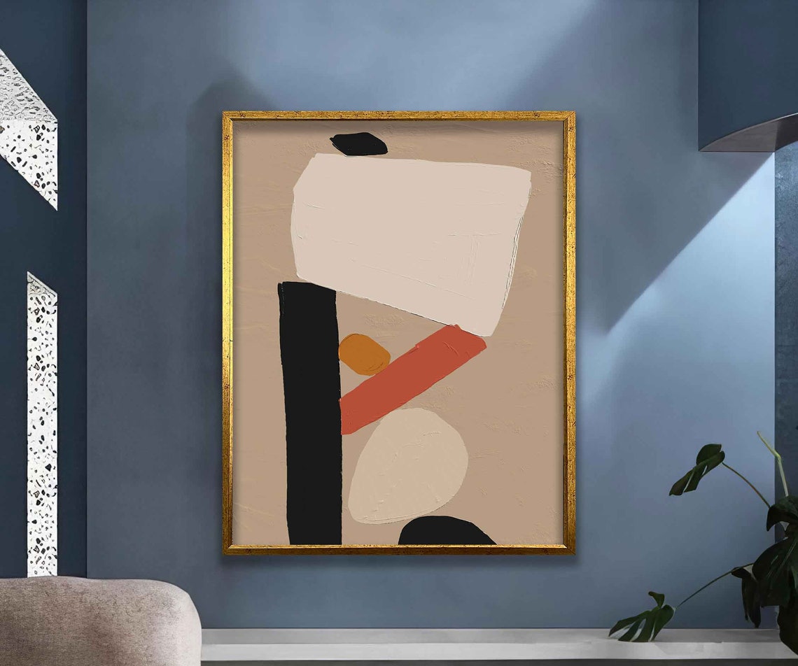 Geometric Abstract Shapes In Beige Black And Terracotta Art Poster - Image 4