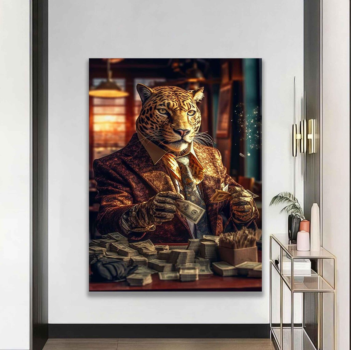 Boss Leopard In Suit Counting Money Funny Luxury Big Cat Office Wall Poster - Image 5
