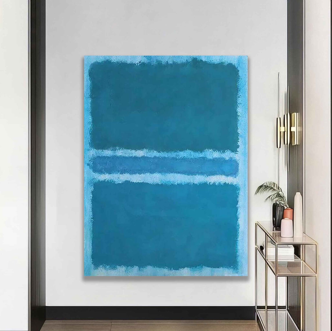 Teal Blue Color Field Abstract Calm Minimalist Wall Art Poster