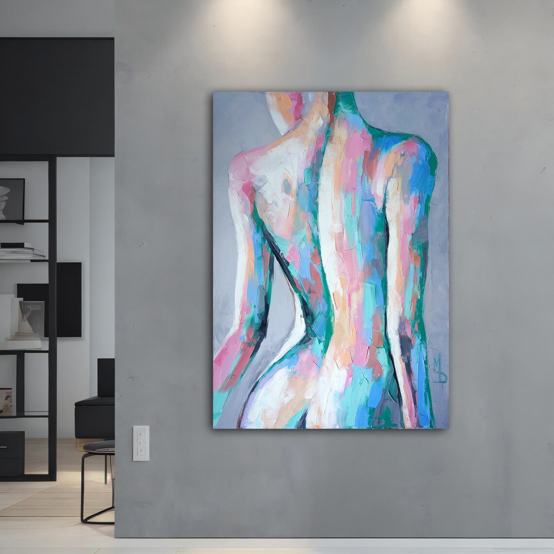 Abstract Pastel Nude Woman Back Palette Knife Figure Art Print - Image 5