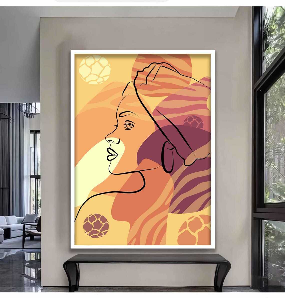 African Woman Side Profile Line Art Warm Terracotta Boho Portrait Poster - Image 2