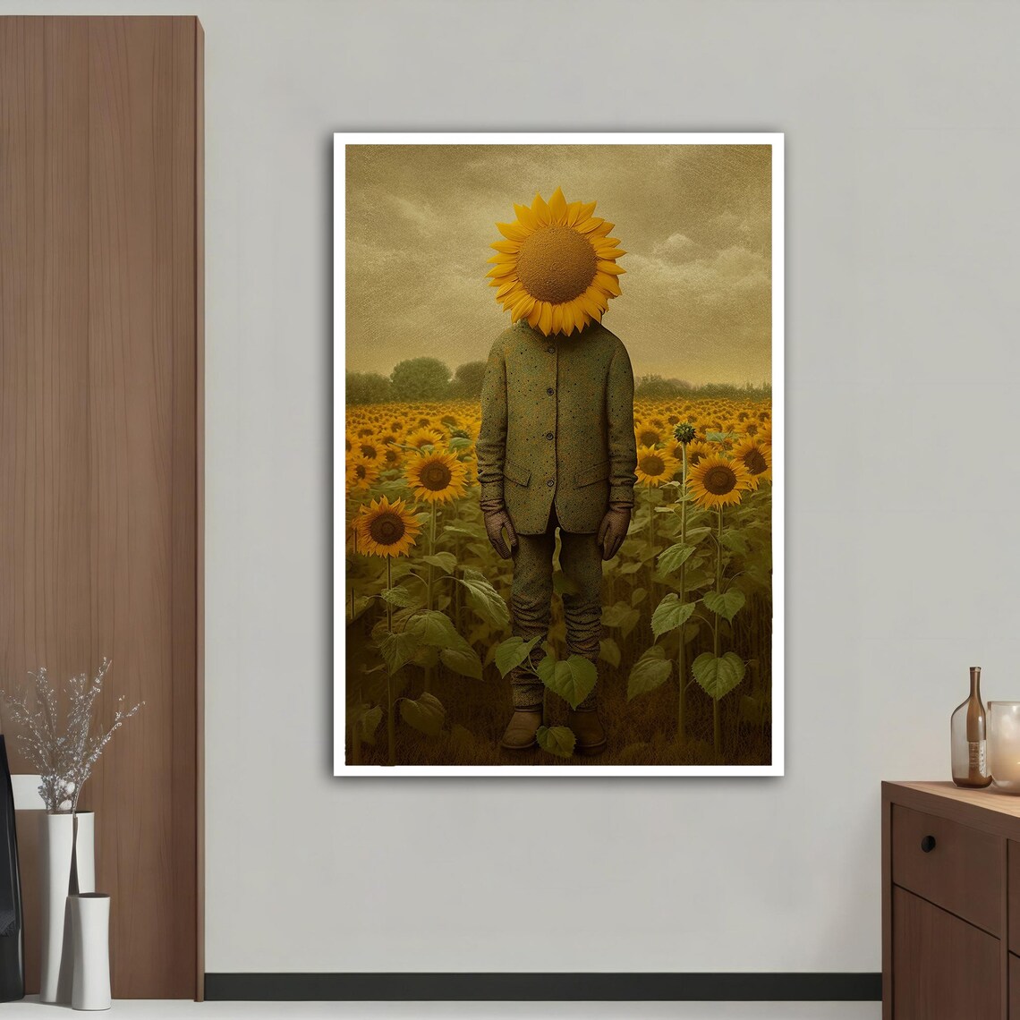 Sunflower Man Head Field Vintage Surreal Fantasy Botanical Art Poster - Image 4