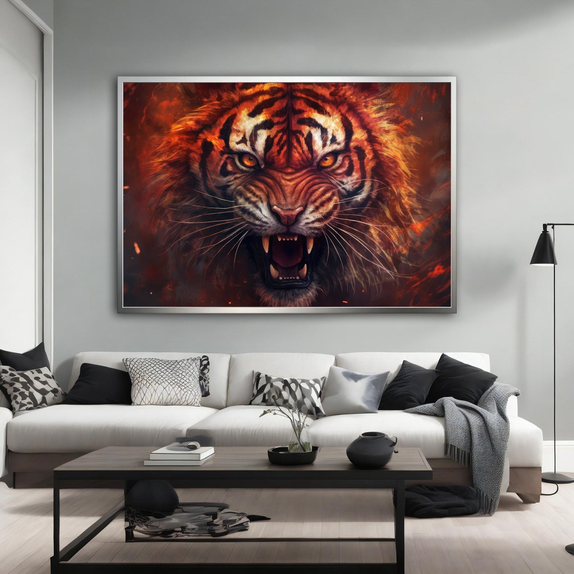 Roaring Tiger Fiery Eyes Orange Flames Powerful Wild Animal Art Poster - Image 4
