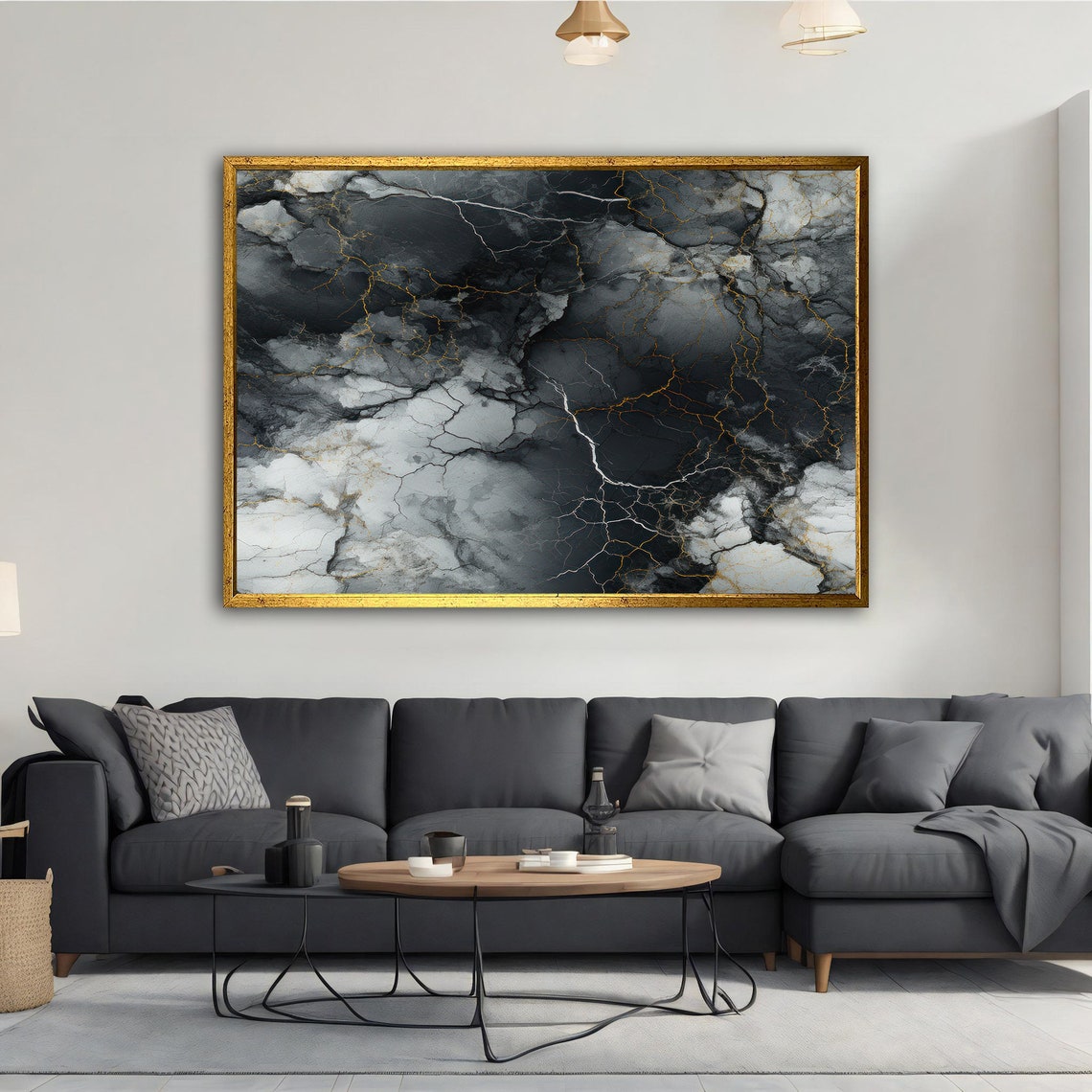 Black Grey Marbling Abstract Painting Ink Cloud Texture Wall Poster - Image 2