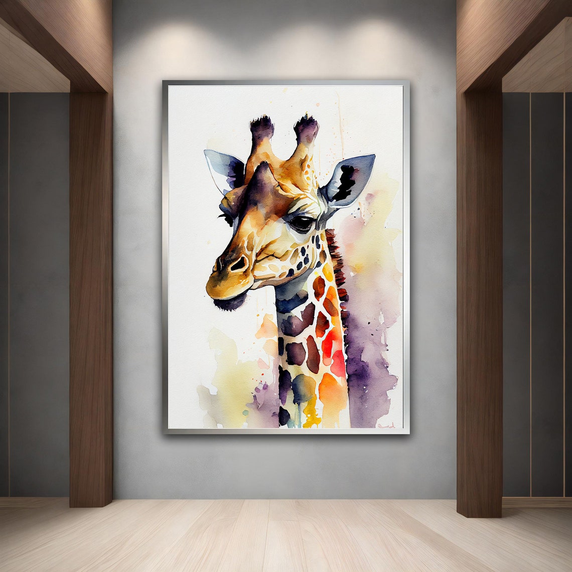 Watercolor Giraffe Portrait Soft Warm Tones Animal Wall Art Print - Image 3