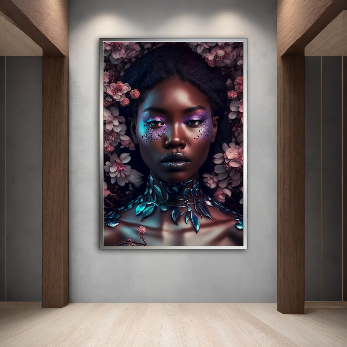 African Woman Portrait With Pink Flowers And Glitter Tears Poster - Image 5