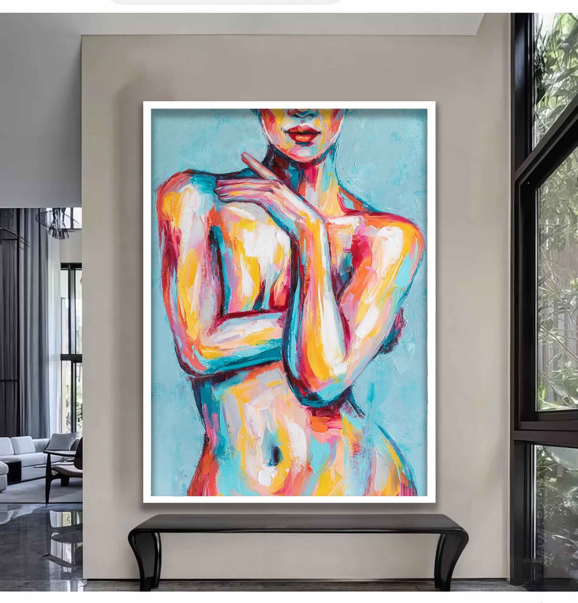 Colorful Abstract Female Torso Pink Turquoise Orange Modern Art Poster - Image 4