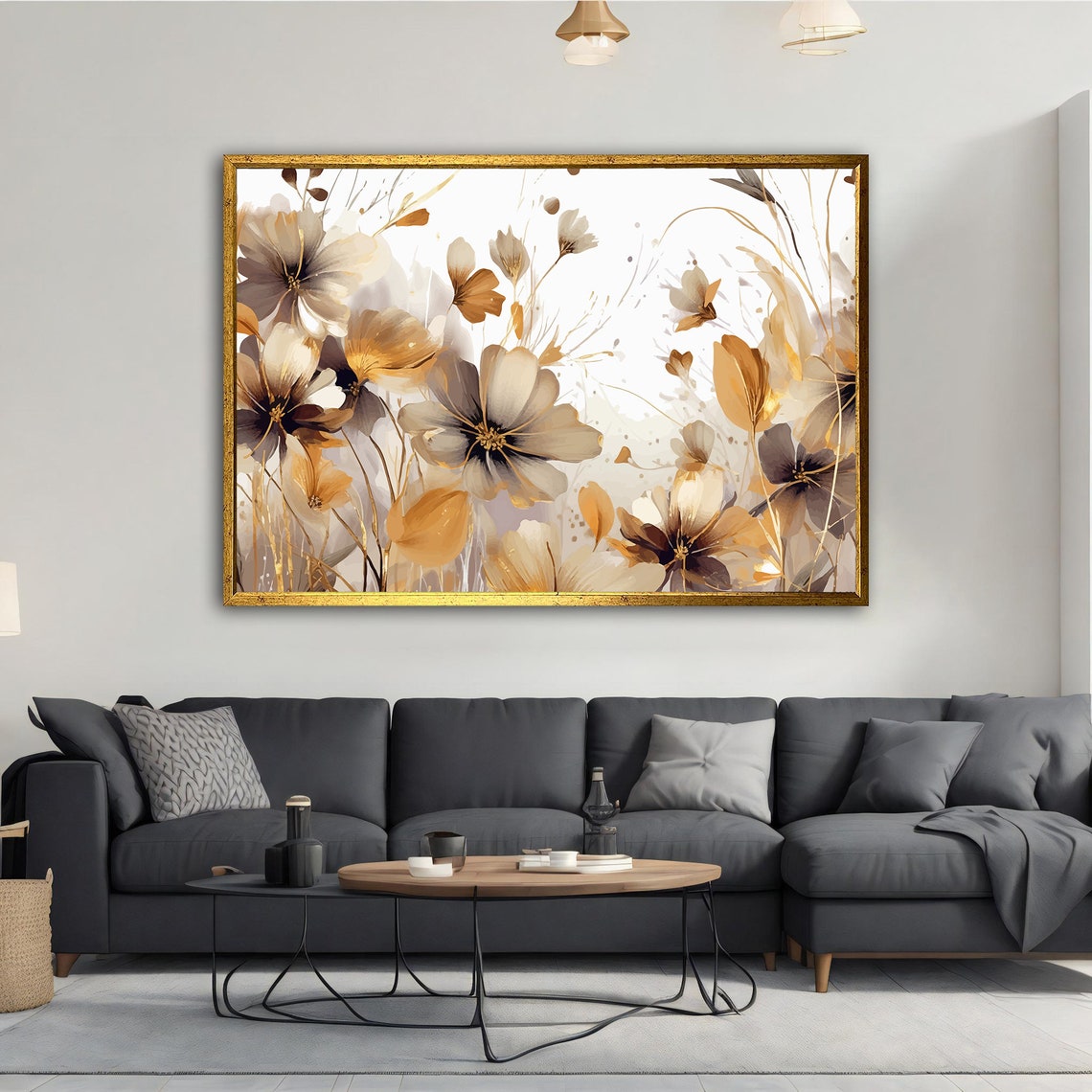 Gold Flowers Modern Gold Flower Abstract Wall Art Gold Flower Poster Gold Flower Gold Flower Wall Art Flower Painting - Image 3