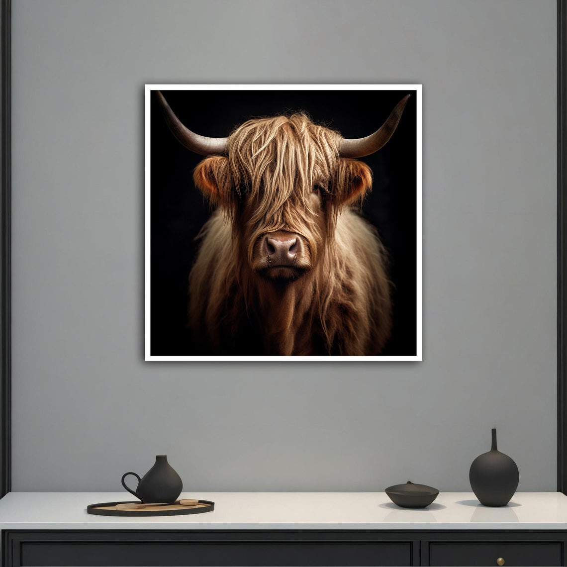 Highland Cow Portrait Black Background Dramatic Bovine Art Poster - Image 5