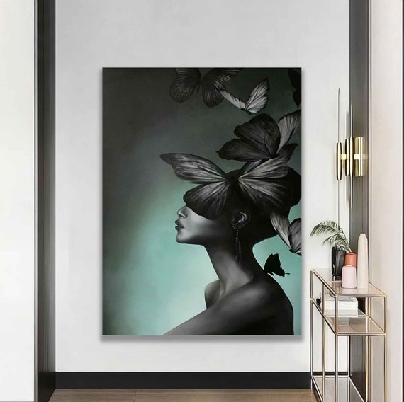 Woman And Butterfly Modern Wall Art Woman Modern Print Butterfly Modern Woman Wall Decor Woman Wall Art