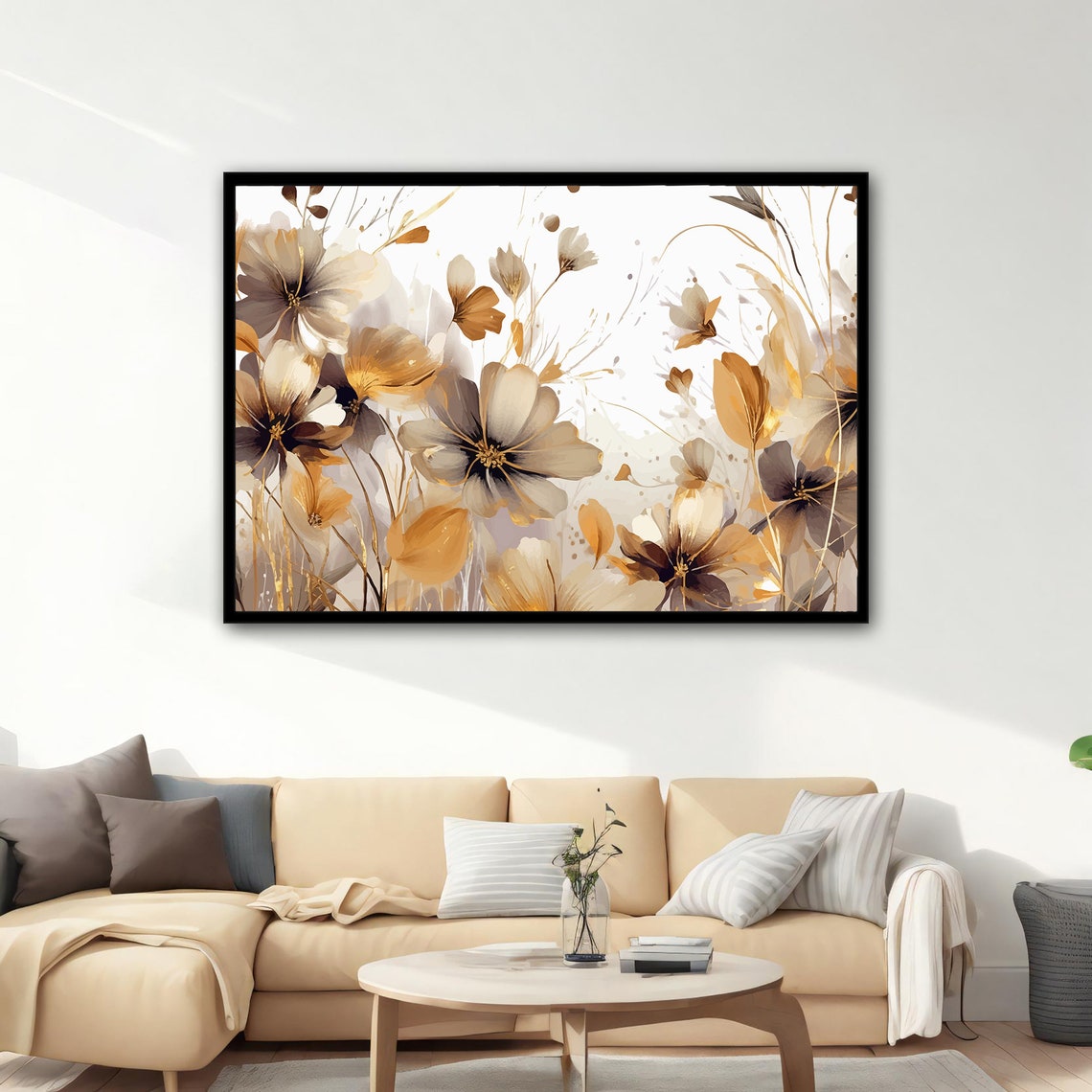 Gold Flowers Modern Gold Flower Abstract Wall Art Gold Flower Poster Gold Flower Gold Flower Wall Art Flower Painting - Image 2