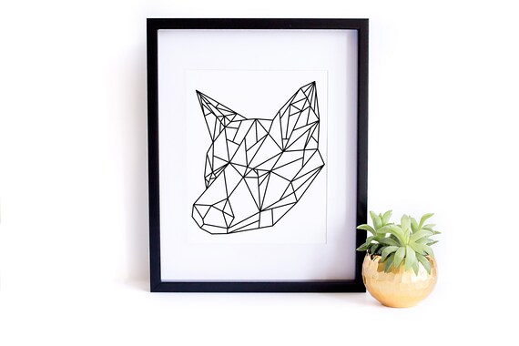 Geometric Fox Head Polygon Line Art Modern Animal Minimalist Poster