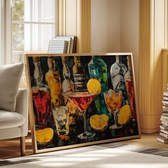Vibrant Cocktail Wall Art Colorful Bottles And Drinks Modern Bar Decor For Lounge Kitchen Or Home Bar Bold Liquor Artwork