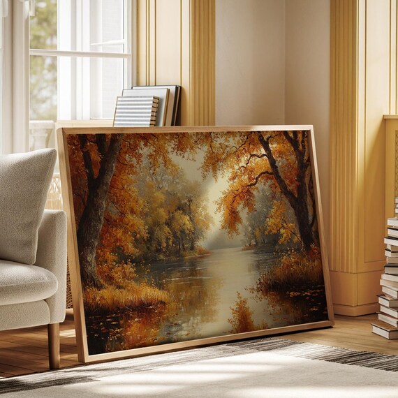 Golden Autumn Lake with Tranquil Reflective Waters Rustic Scene Poster