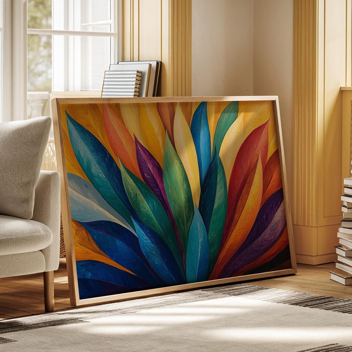 Abstract Leaves Art Print, Modern Boho Style