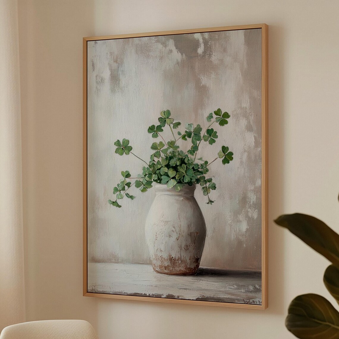 Rustic White Vase With Shamrock Bouquet Art Print