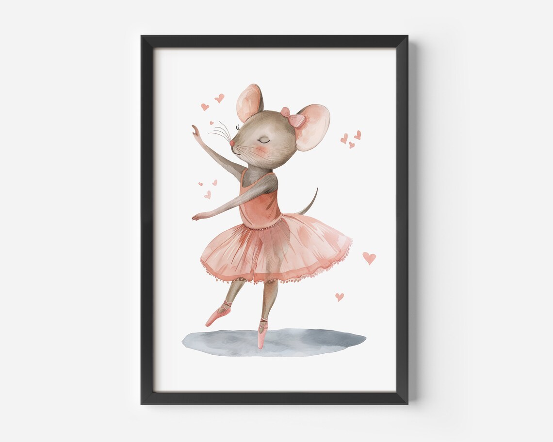 Ballerina Mouse Nursery Art Print, Pink Ballet