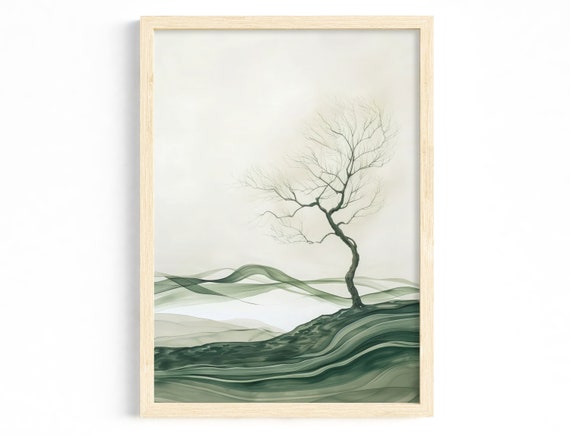 Modern Living Room Wall Art Minimalist Tree Print Nature Green Landscape Illustration Scandinavian Style Hallway Office Decoration