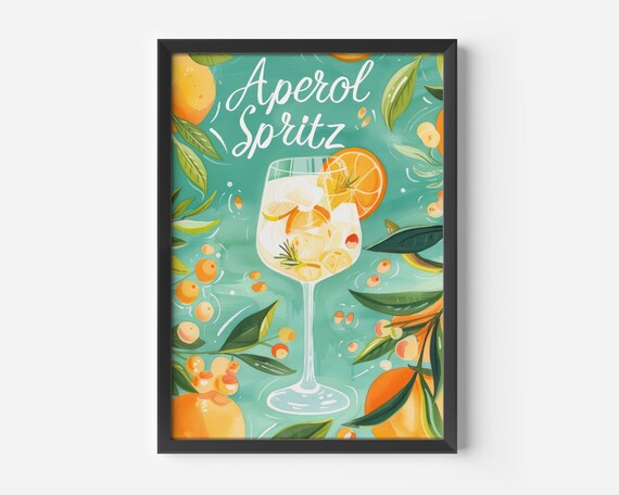 Aperol Spritz Cocktail Illustration with Oranges Citrus Bar Poster