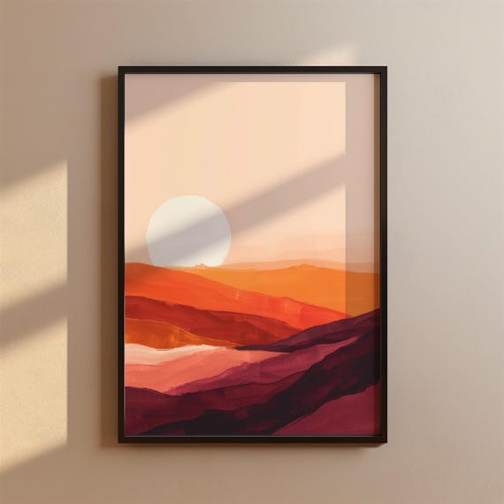 Boho Sunset Wall Art Abstract Landscape In Terracotta Tones Poster Living Room Decor Calming Color Gradients Sunrise
