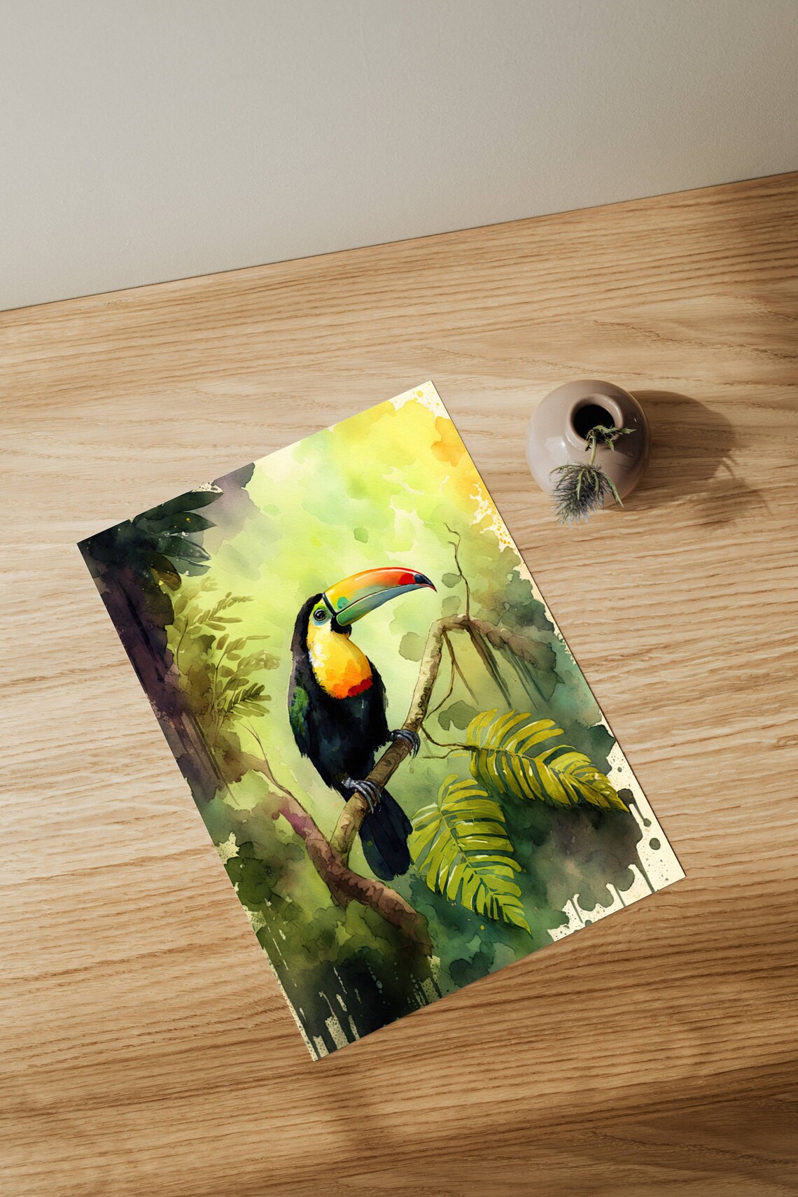 Toucan Watercolor Illustration, Tropical Nature Art Print