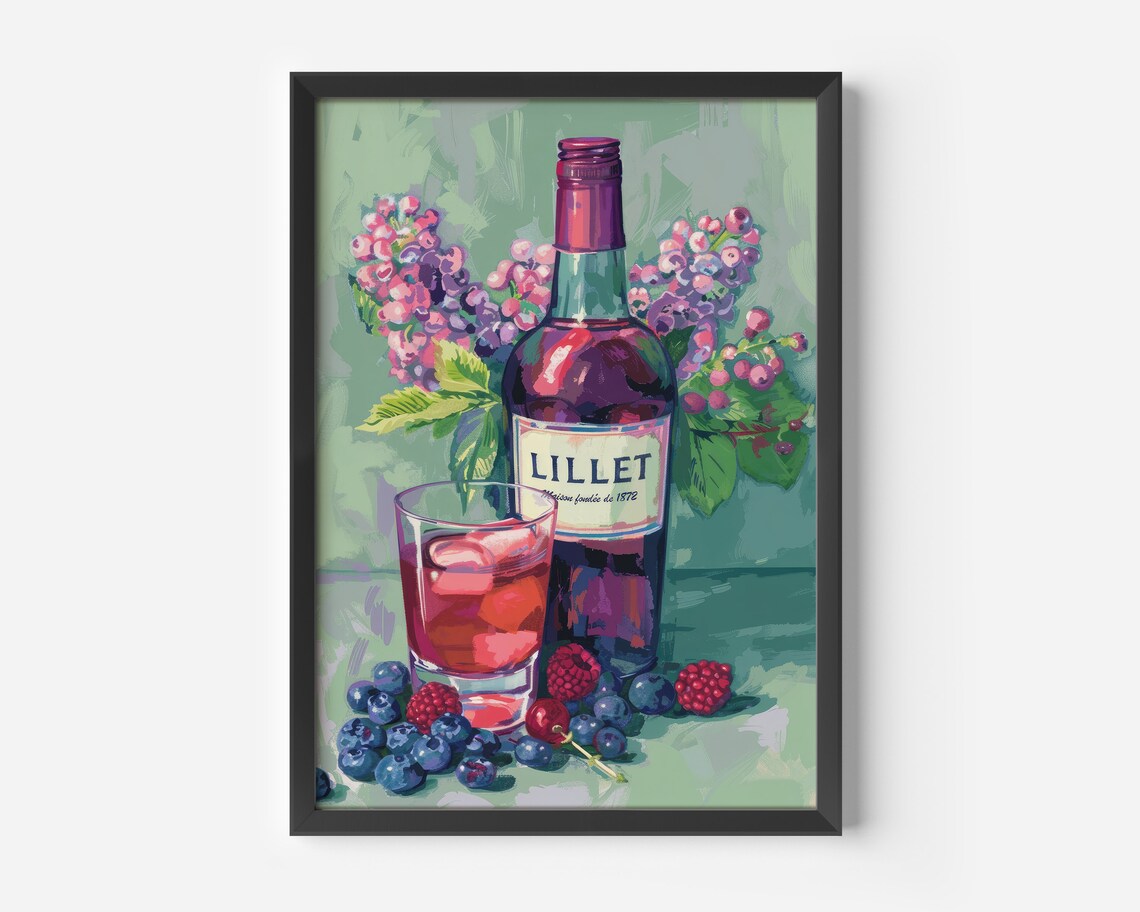 Lillet Bottle Berry Still Life Vintage Bar Kitchen Art Poster