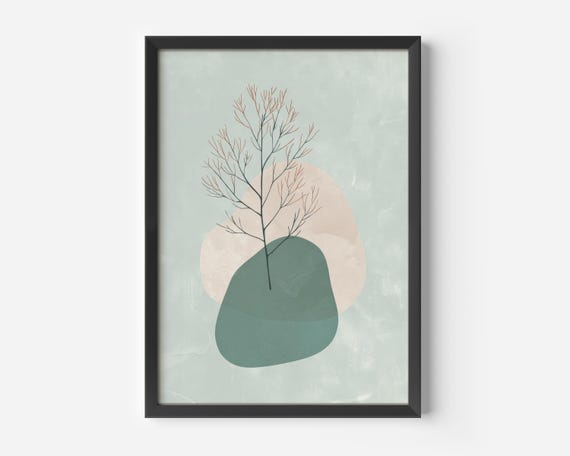 Abstract Art Poster For The Living Room Minimalist Nature Print Green Branch Illustration Modern Stylish Wall Decoration In Pastel Tones