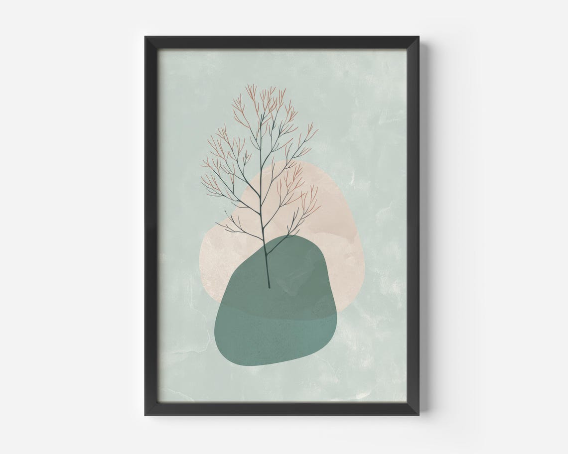 Minimalist Sage Green Bare Branch Abstract Organic Nature Art Poster