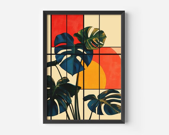 Abstract Monstera Wall Decoration Modern Botany Poster Plant Illustration Colorful Living Room Office Hallway Picture