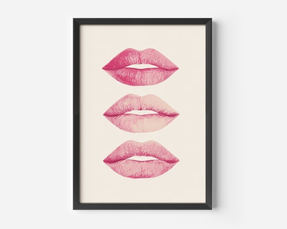 Living Room Pop Art Decor Eyecatching Lip Motif Pink Retro Illustration Wall Modern Minimalist Poster For Hallway Bedroom