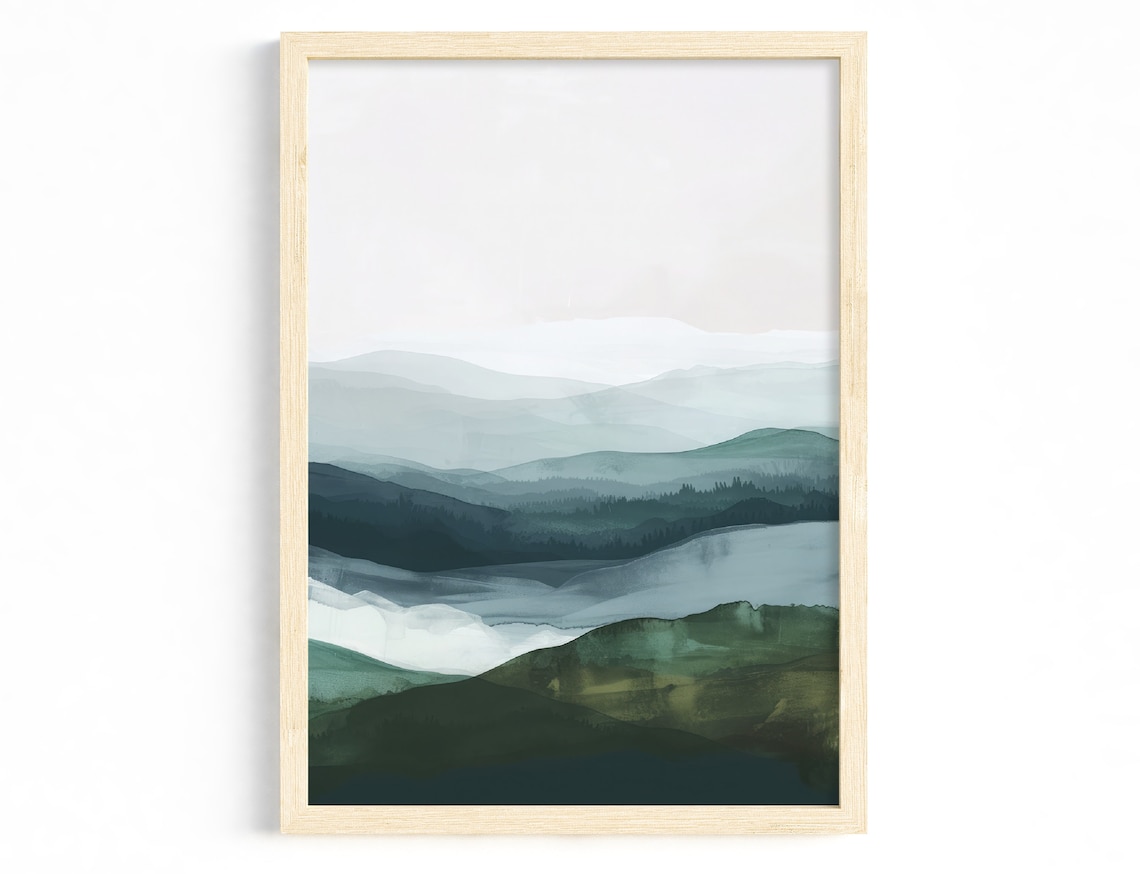 Calming Nature Picture, Abstract Green Landscape Print