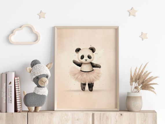 Nordic Nursery Poster Playful Panda Ballerina Motif Pastel Colors Illustration Wall Art For Baby Girls Room Scandinavian Decoration