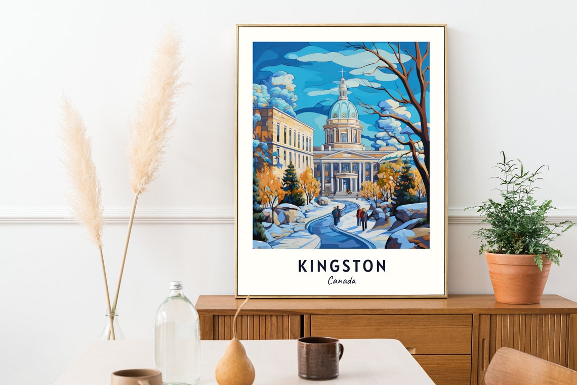 Kingston Canada Winter Snowy Courtyard Historic College Poster - Image 2