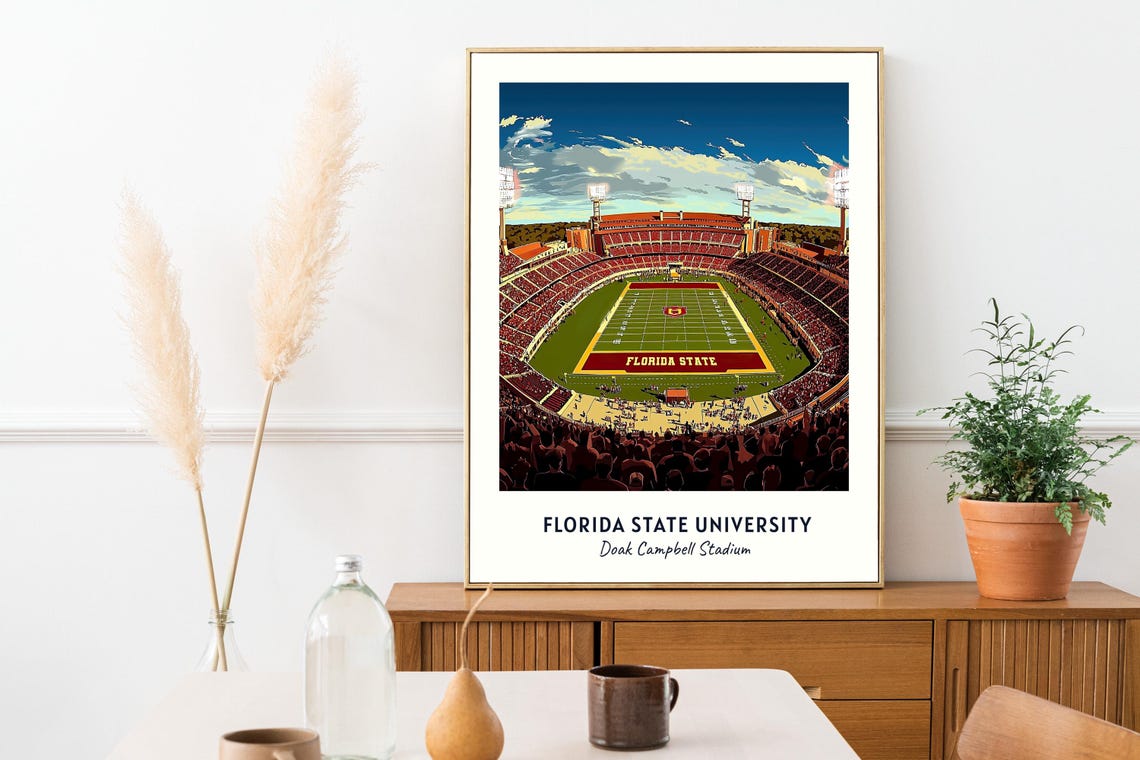 Florida State Doak Campbell Stadium Sunset Seminoles Football Poster - Image 2