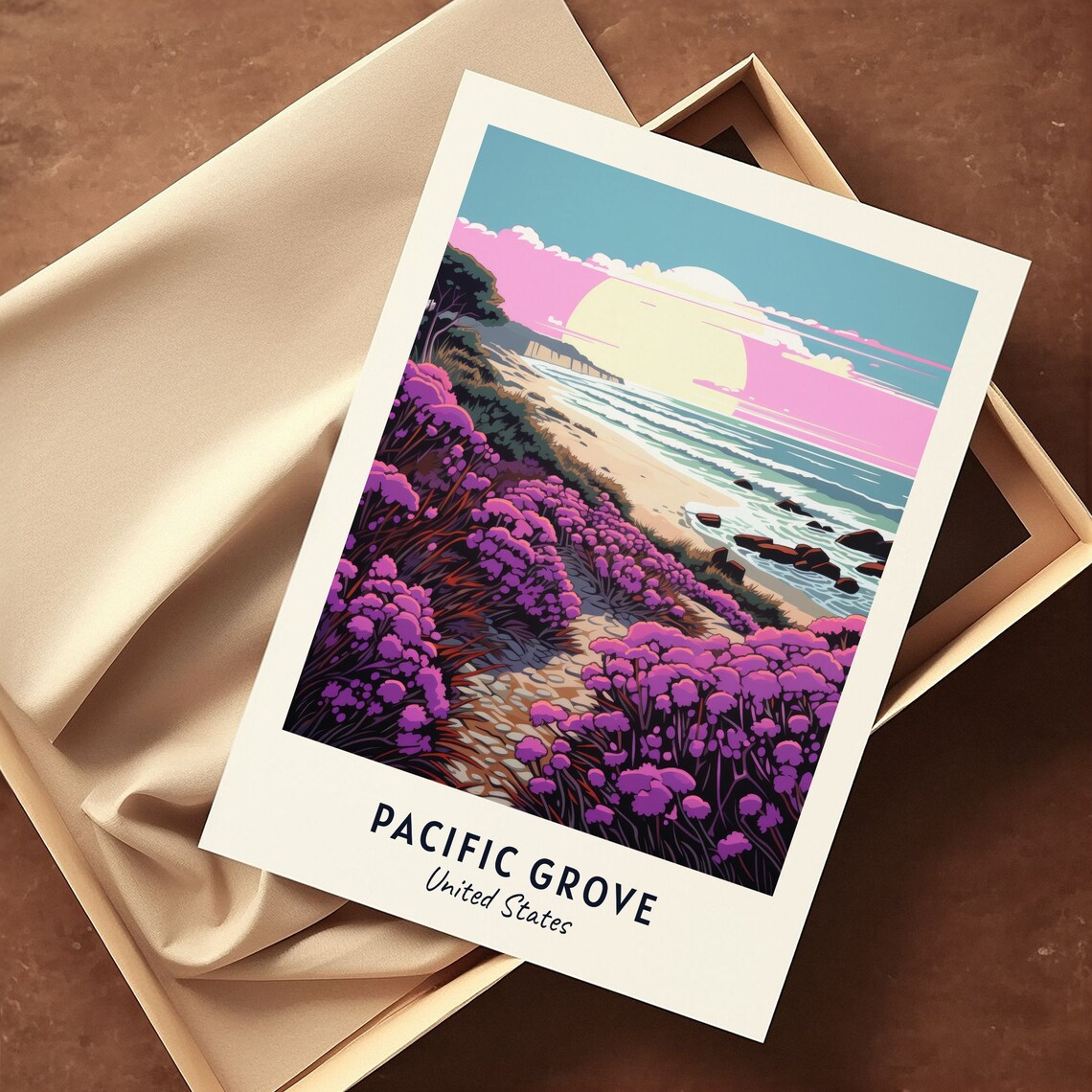 Pacific Grove California Coastal Sunset Wildflower Trail Travel Poster - Image 3