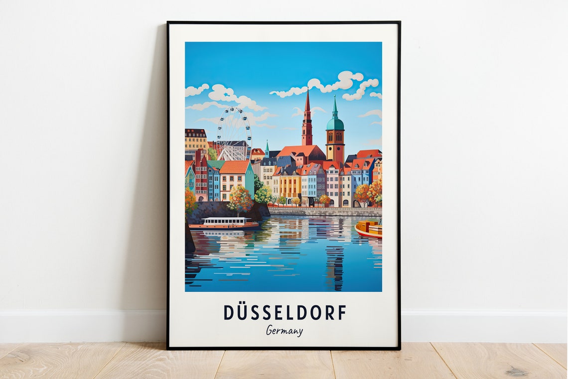 Dusseldorf Germany Rhine Waterfront Ferris Wheel View Poster